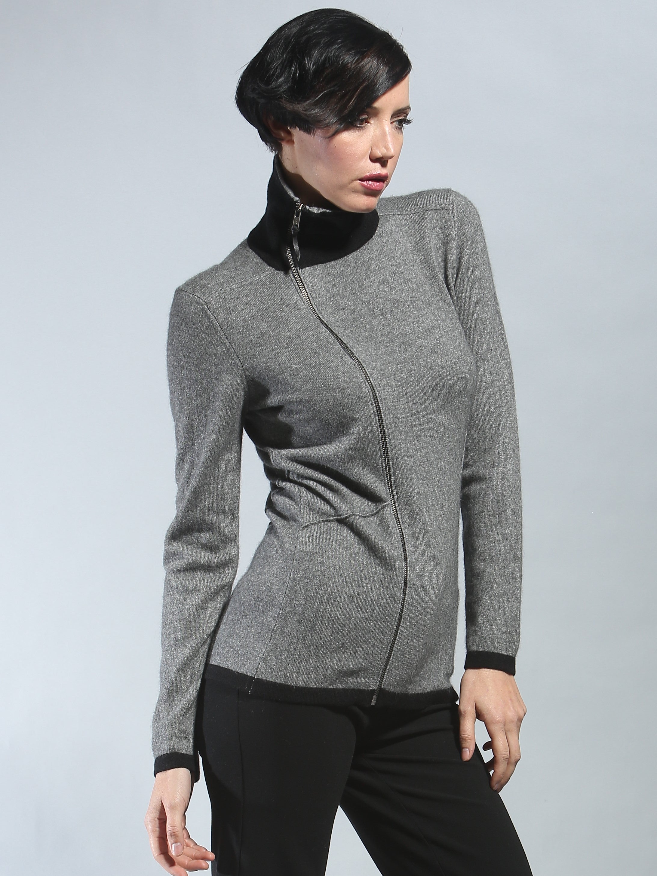 Turtleneck Asymmetrical Zip Cardigan – Zoe Couture Cashmere