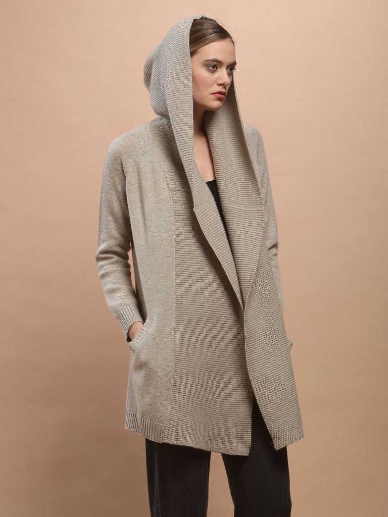 Ribbed Hooded Long Cardigan Zoe Couture Cashmere