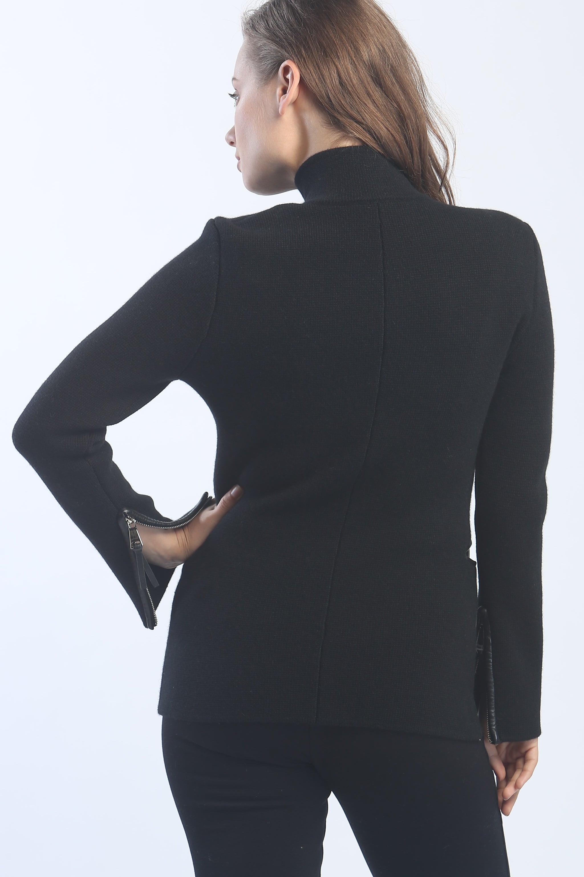 Leather Piped Zipper Jacket – Zoe Couture Cashmere