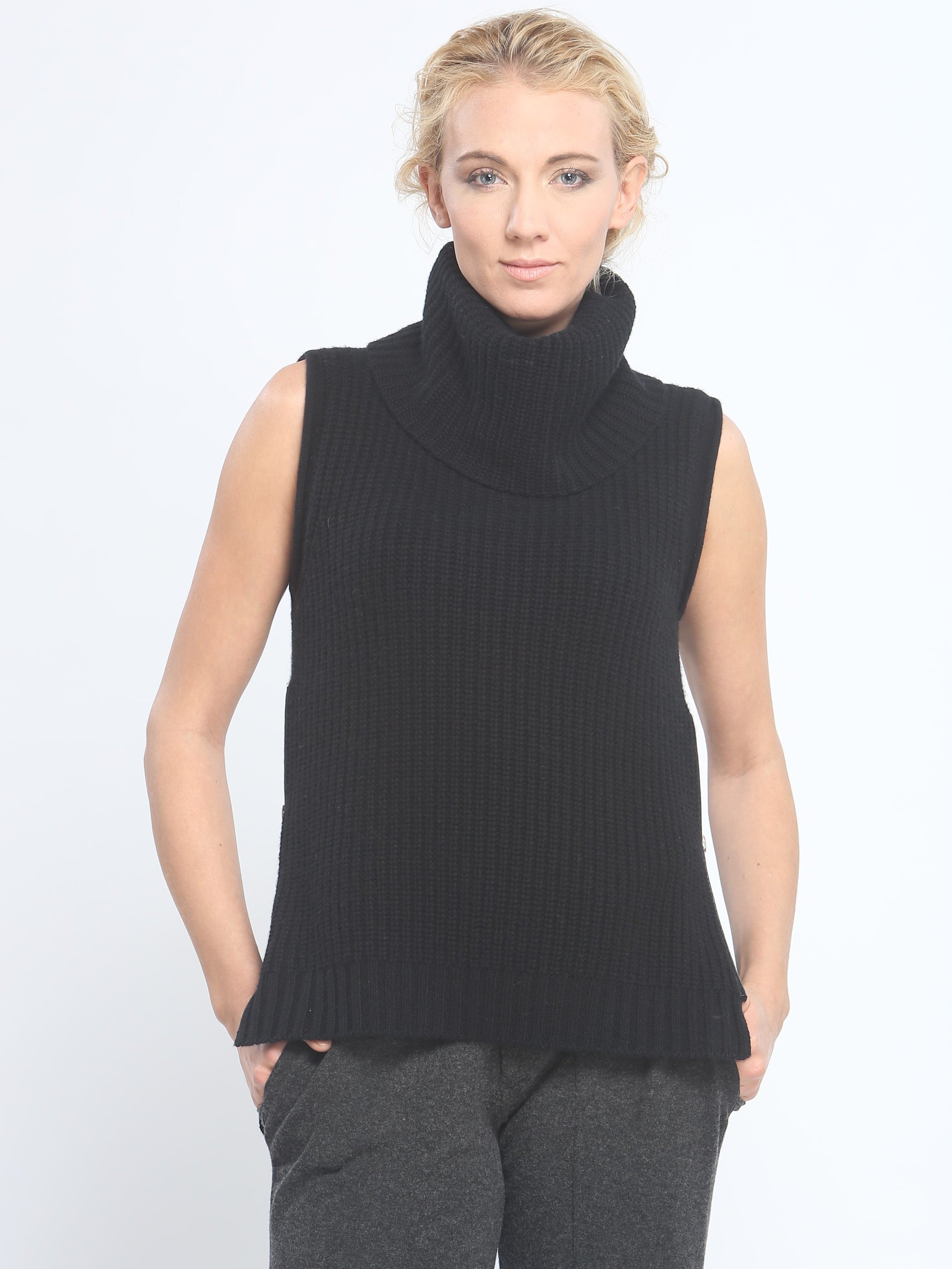 ニット/セーター LILOU / Turtle vest knit Women's Chic Turtleneck Sweater Vest Oversized Sleeveless